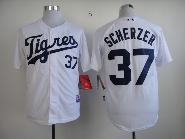 Men Detroit Tigers #37 Scherzer White MLB Jerseys1->detroit tigers->MLB Jersey